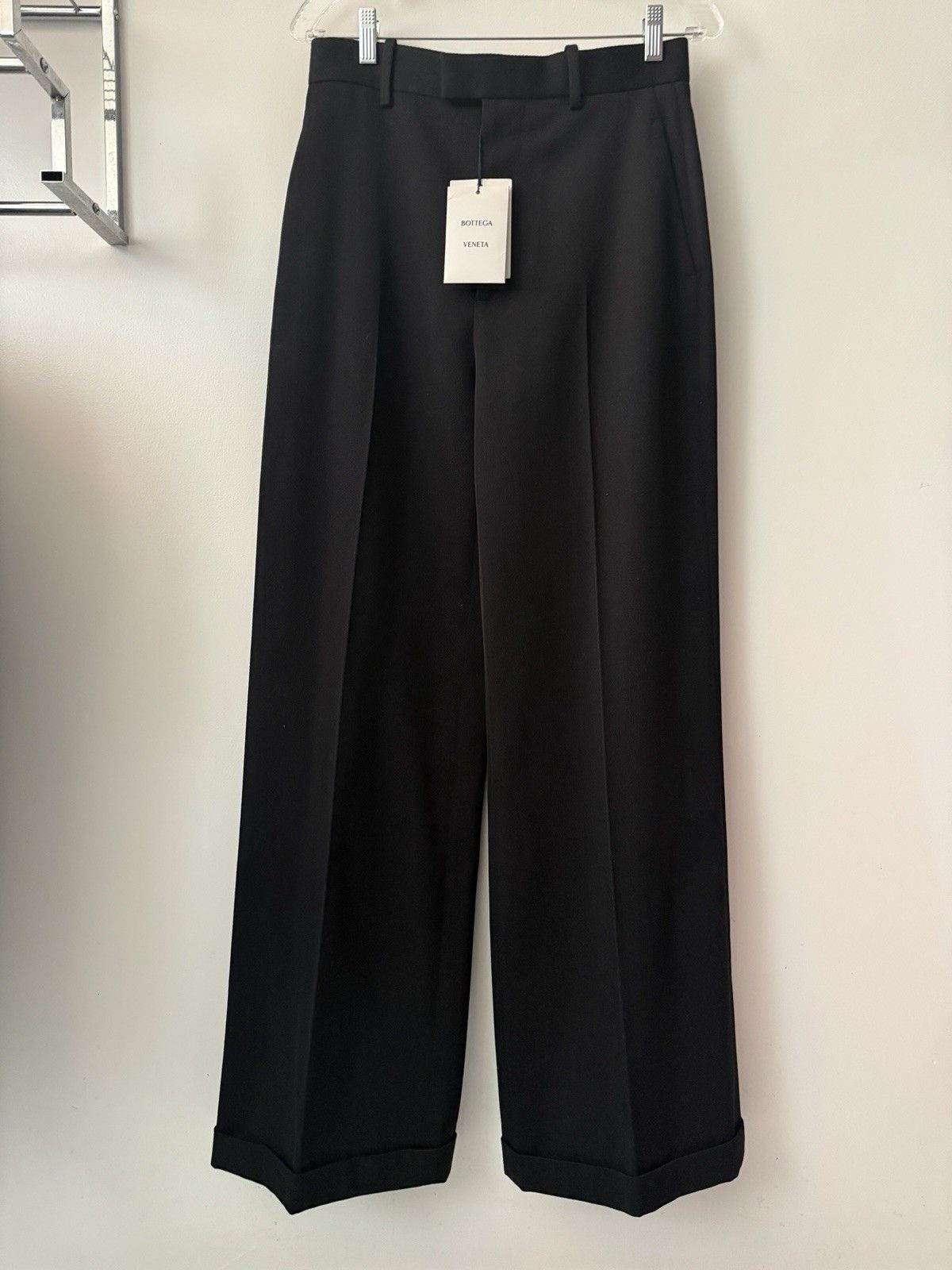 Bottega Veneta SS21 Black Women’s Wool Wide Cuffed Pants Size 40 Size 27" / US 4 / IT 40 - 1 Thumbnail