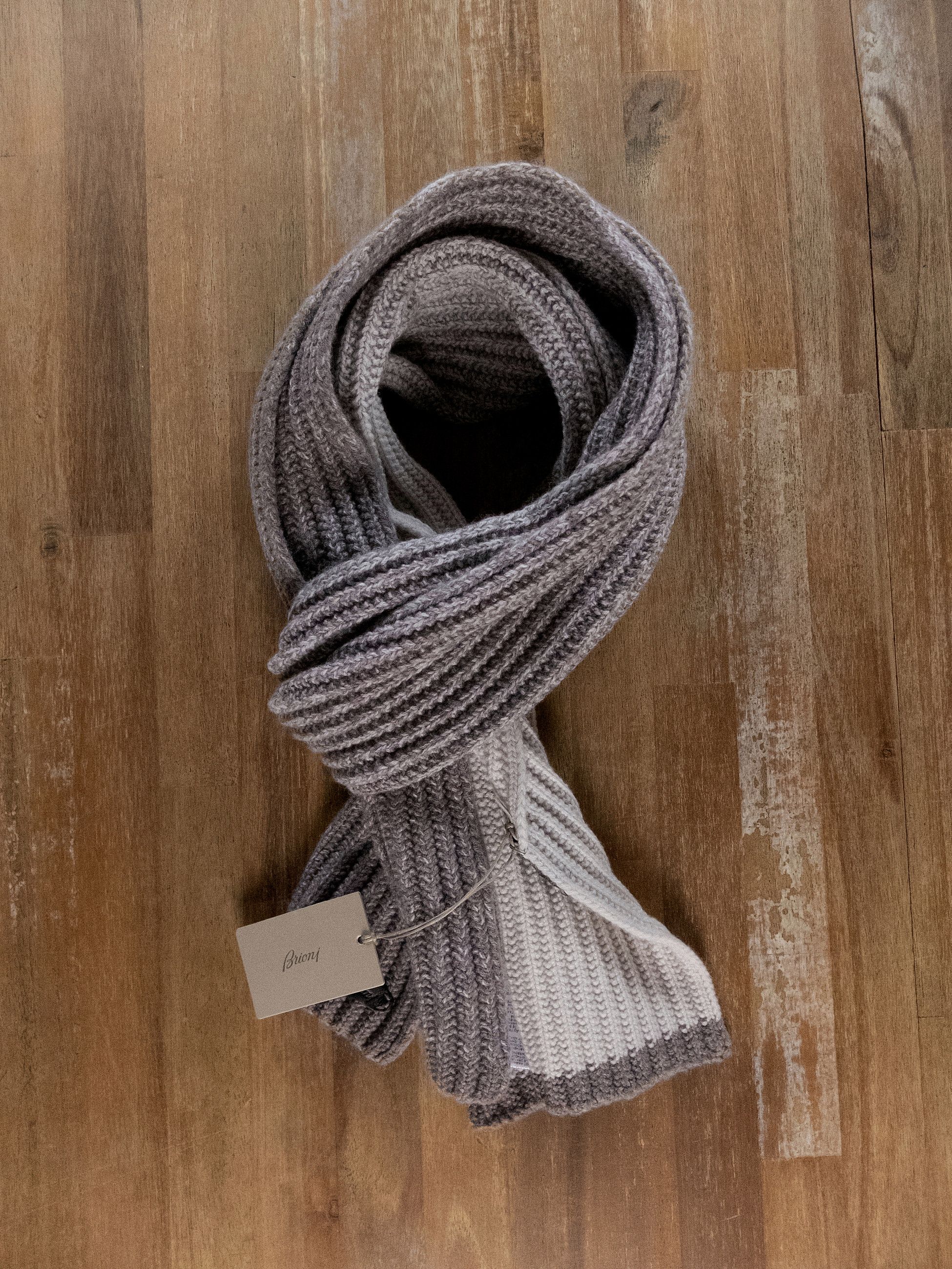 Brioni BRIONI beige ribbed cashmere wool blend knit scarf Size ONE SIZE - 6 Thumbnail