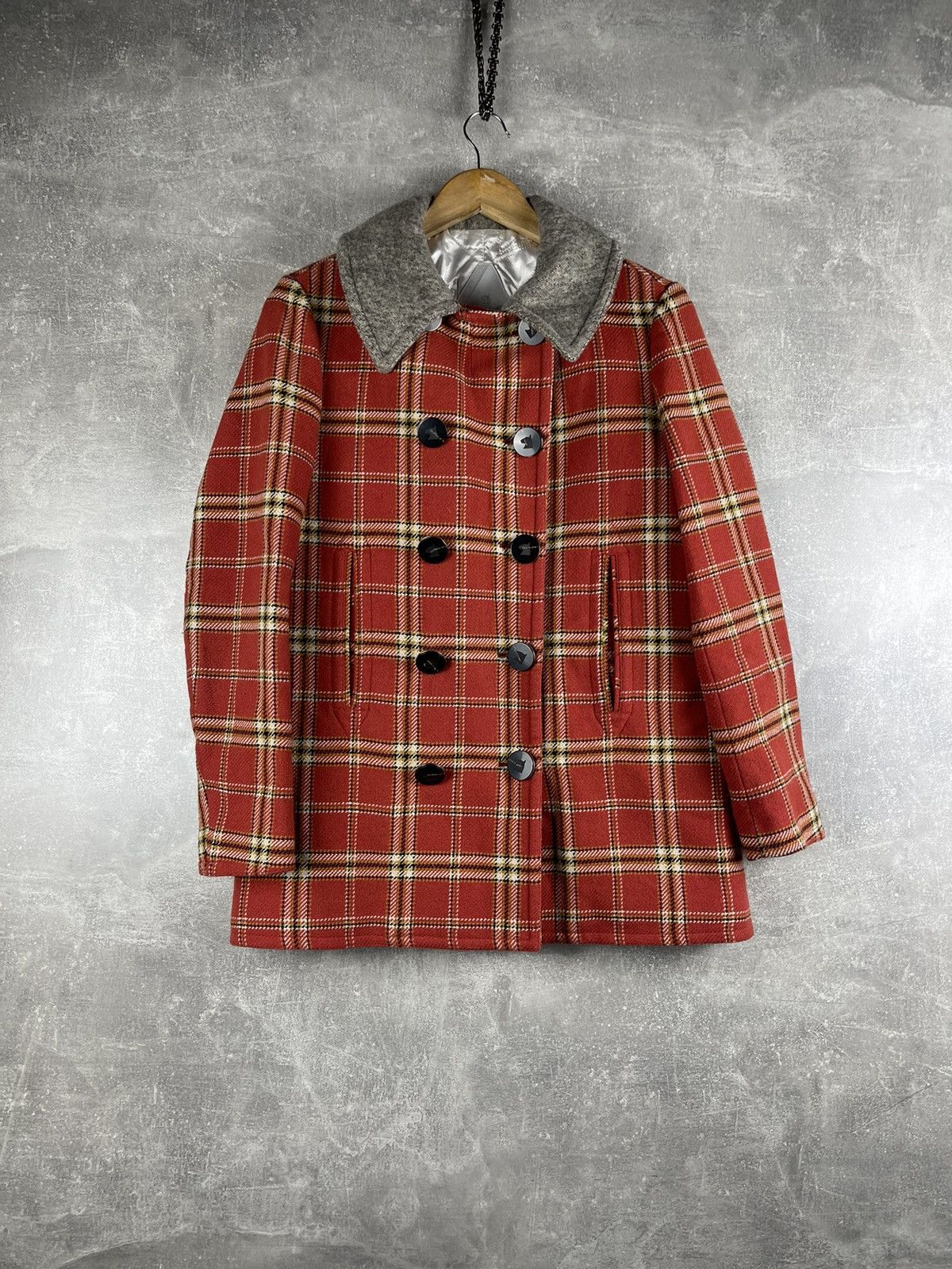 Montecore Montecore Plaid Wool Coat Red Checkered Breasted Overcoat Size M / US 6-8 / IT 42-44 - 1 Thumbnail