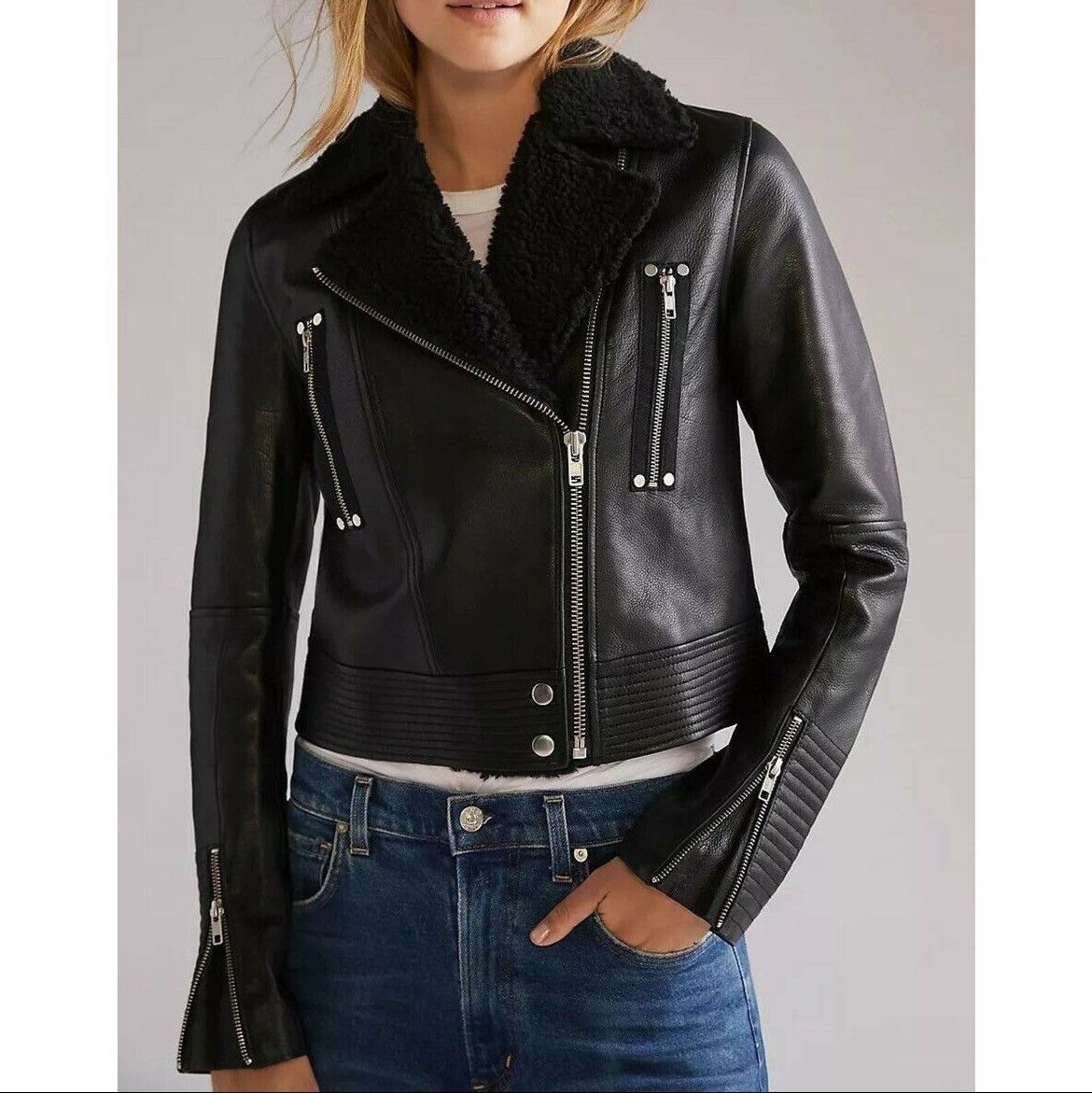 Paige PAIGE Rooney Black Leather Moto Jacket *S *NWT Size S / US 4 / IT 40 - 1 Thumbnail
