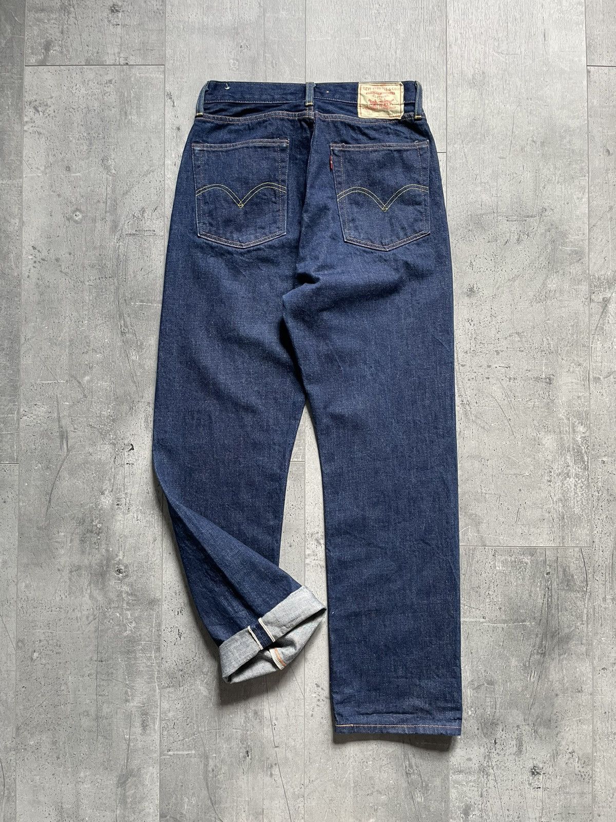 image of Levis x Levis Vintage Clothing Levi’S Vintage Clothing 701 Sevedge Raw Denim Big E Jeans in Blue (S