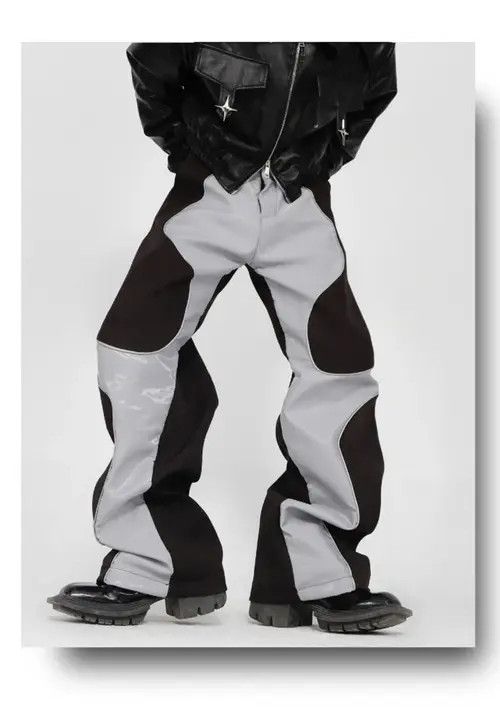 Jean Long Loose Casual Soft Patchwork Pu Leather Pants Size US 30 / EU 46 - 2 Thumbnail
