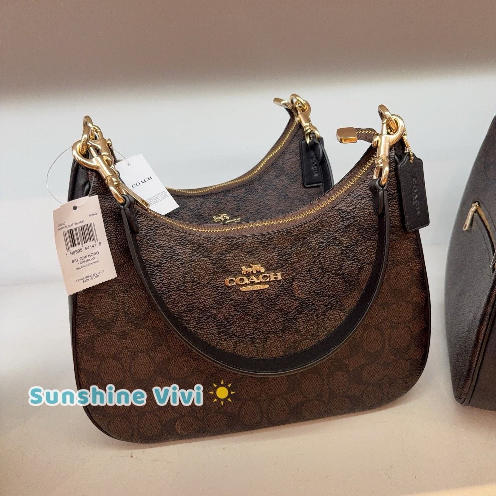 Coach NWT Coach Teri Hobo Bag Signature Canvas CV940 Black Size ONE SIZE - 1 Thumbnail