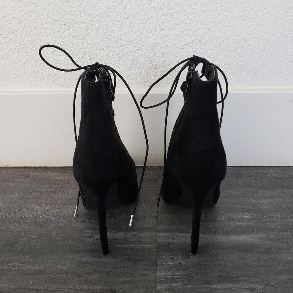 Designer Black Laced Up Suede OJ Heeled Boots Size US 8 / IT 38 - 4 Thumbnail