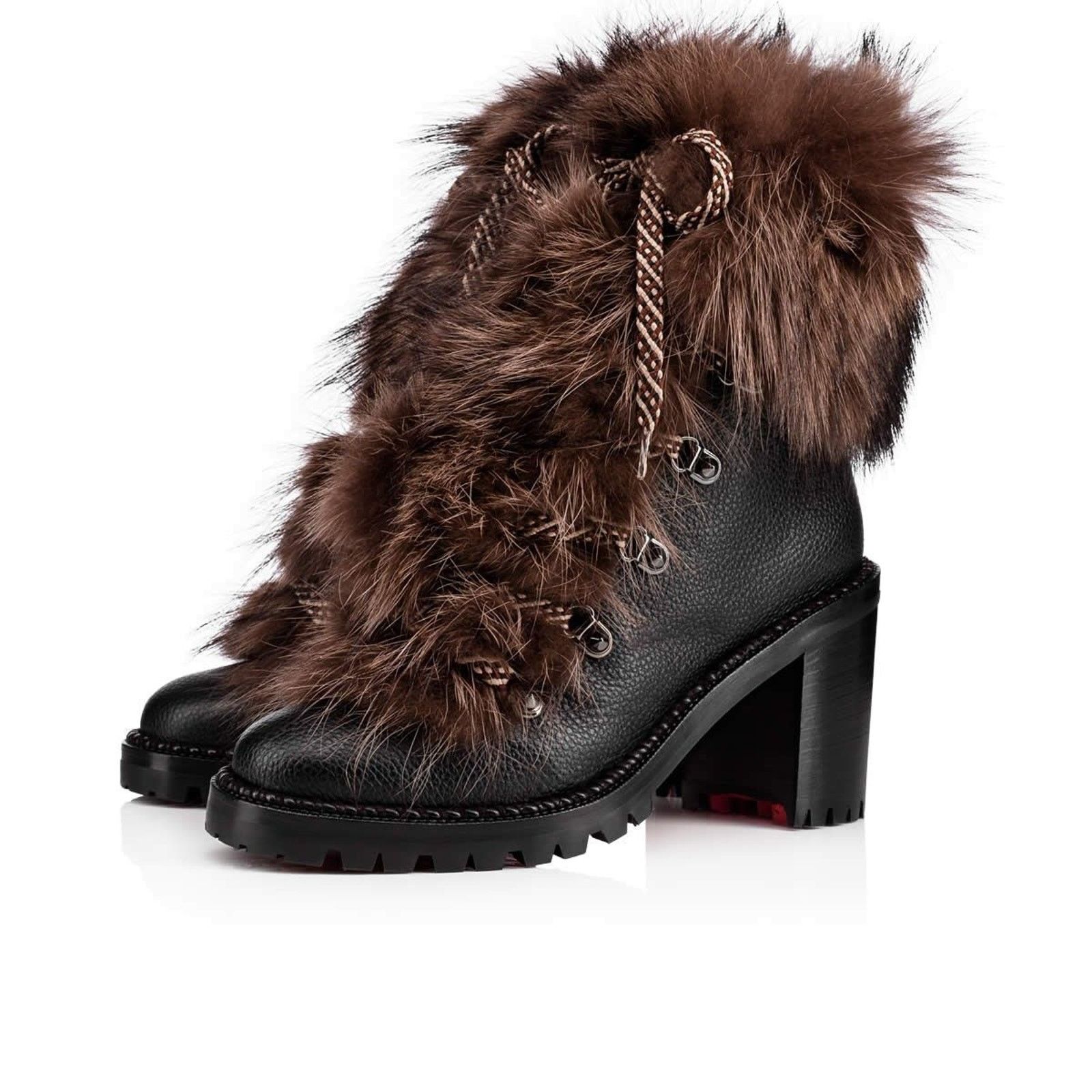 Christian Louboutin Christian Louboutin Fanny Black Brown Fur Leather Tie Heel Size US 4 / IT 34 - 1 Thumbnail
