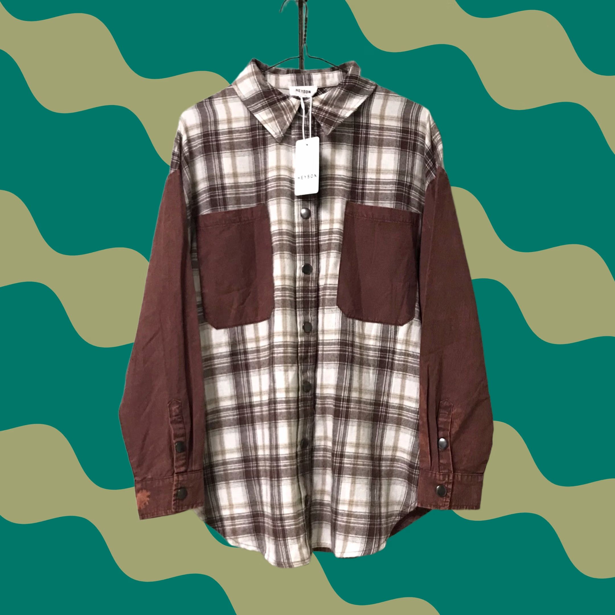 Rusty Heyson Women Rust Brown Washed Plaid Mixed Boyfriend Western Snap Top Shirt S Size S / US 4 / IT 40 - 1 Thumbnail