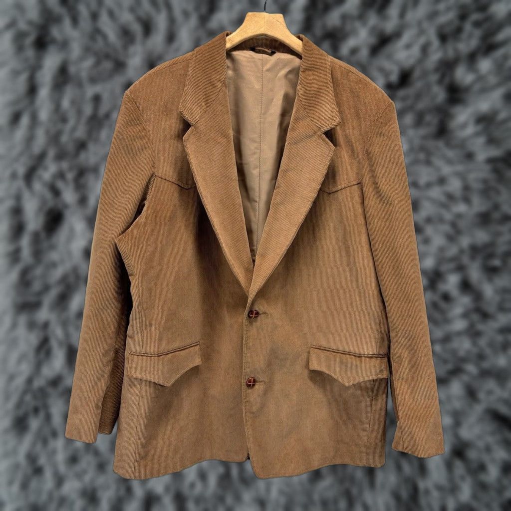 YOKE VINTAGE Pioneer Wear Blazer Jacket Men Big & Tall 42L Brown Corduroy Western Cowhide Casual Size 42L - 1 Thumbnail