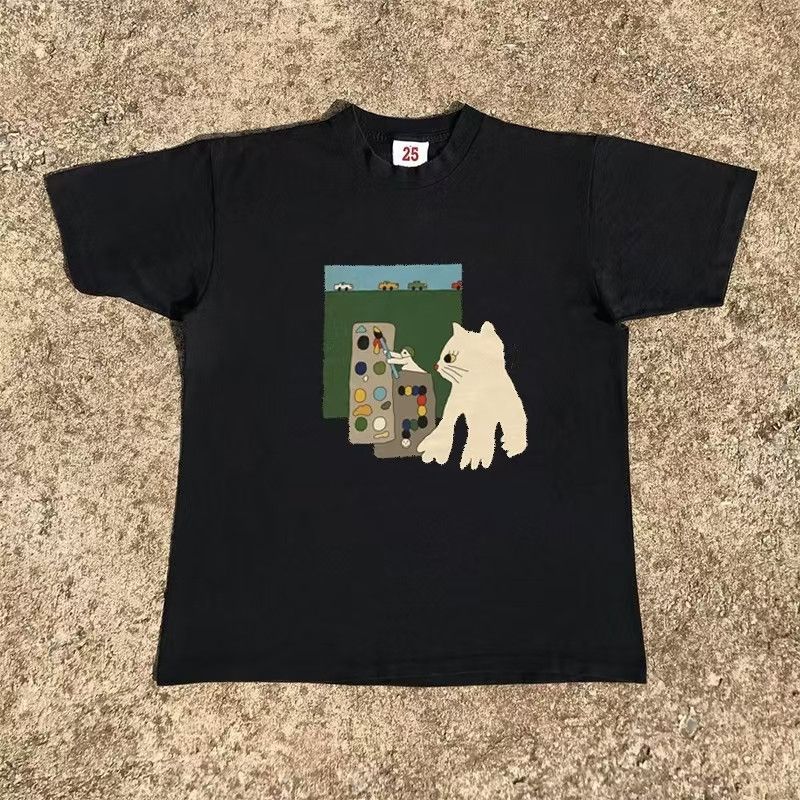 Vintage Black washed vintage cat print t-shirt Size US M / EU 48-50 / 2 - 1 Thumbnail