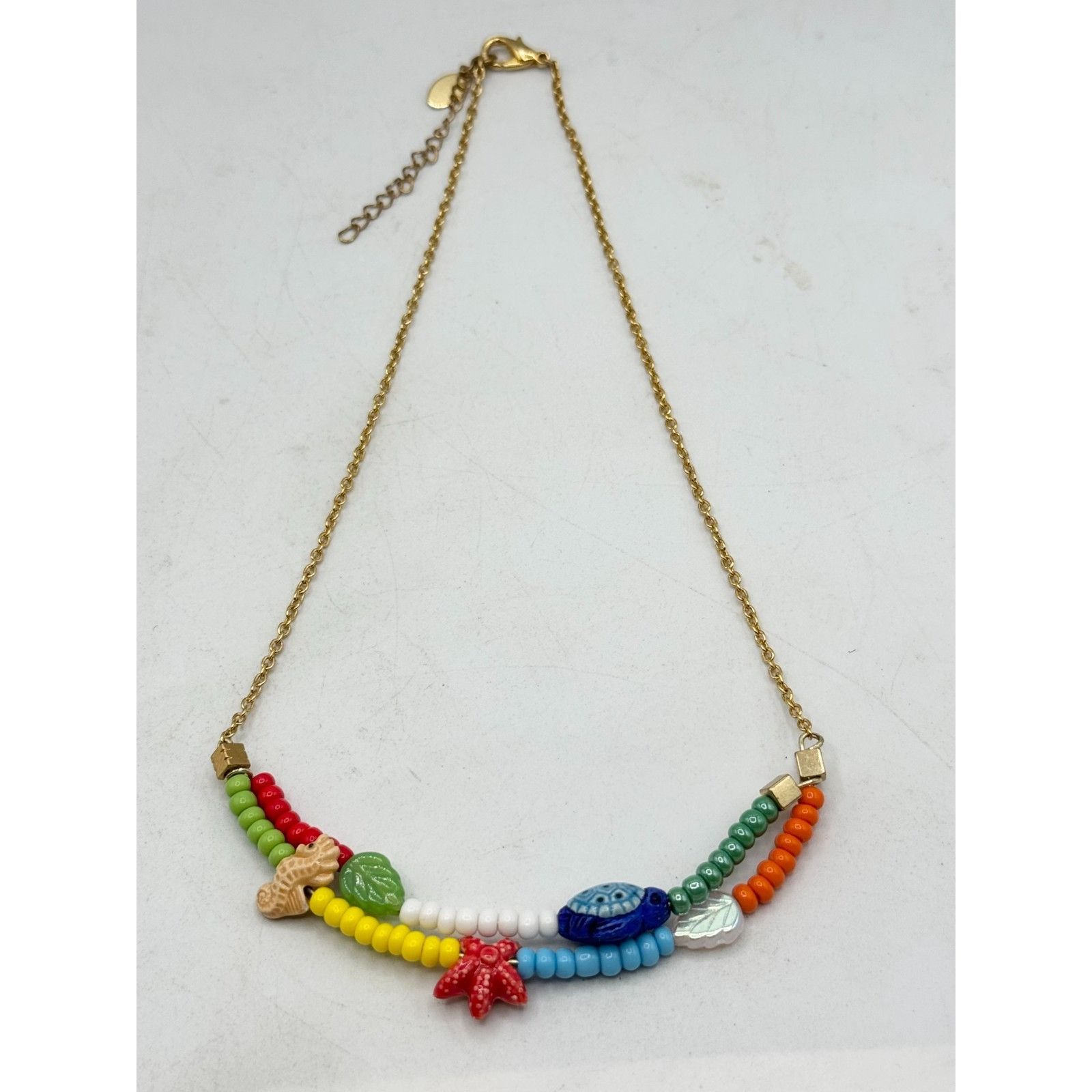 Vintage Vintage seed bead sea life porcelain charm beaded necklace Size ONE SIZE - 3 Thumbnail