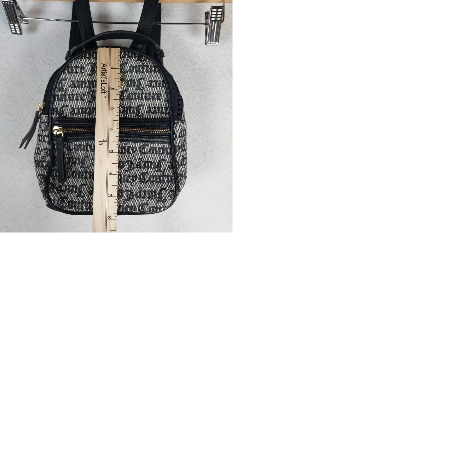 Juicy Couture Juicy Couture Mini Backpack Black Gray Logo Print Designer Purse Backpack Women Small Zip Closure Adjustable Strap Gold-Plated Hardware Size ONE SIZE - 9 Thumbnail