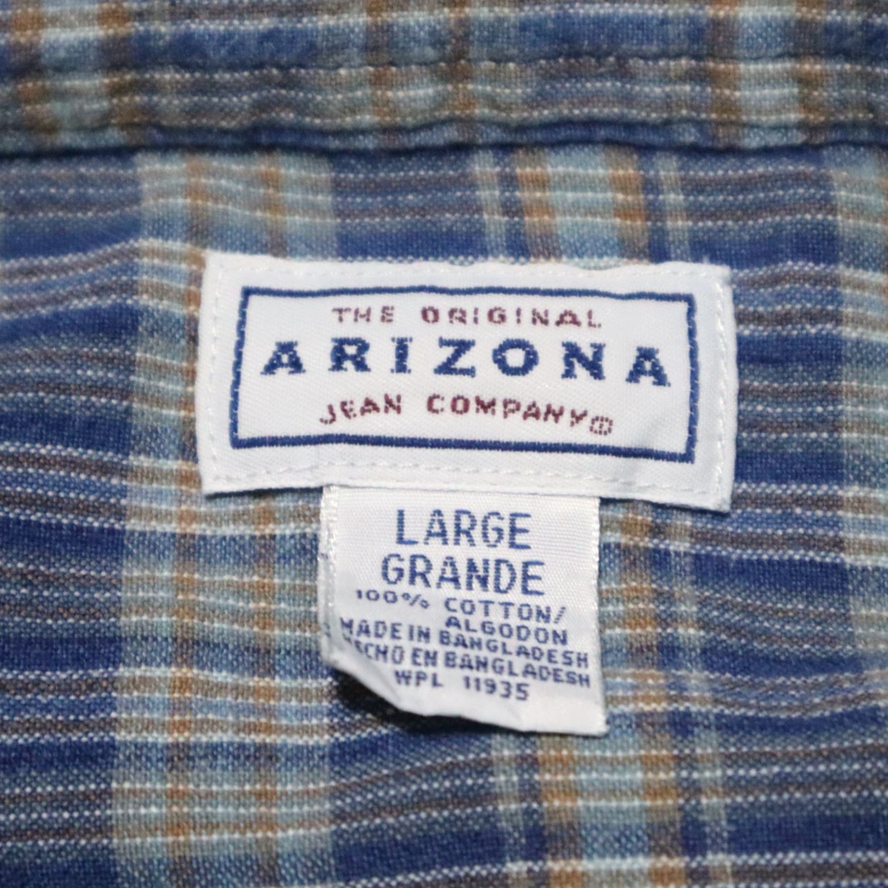 Vintage AriZona Men's Long Sleeve Button-Up Plaid Shirt, Cotton, Blue, Size L, Casual, Western Style Size US L / EU 52-54 / 3 - 3 Thumbnail