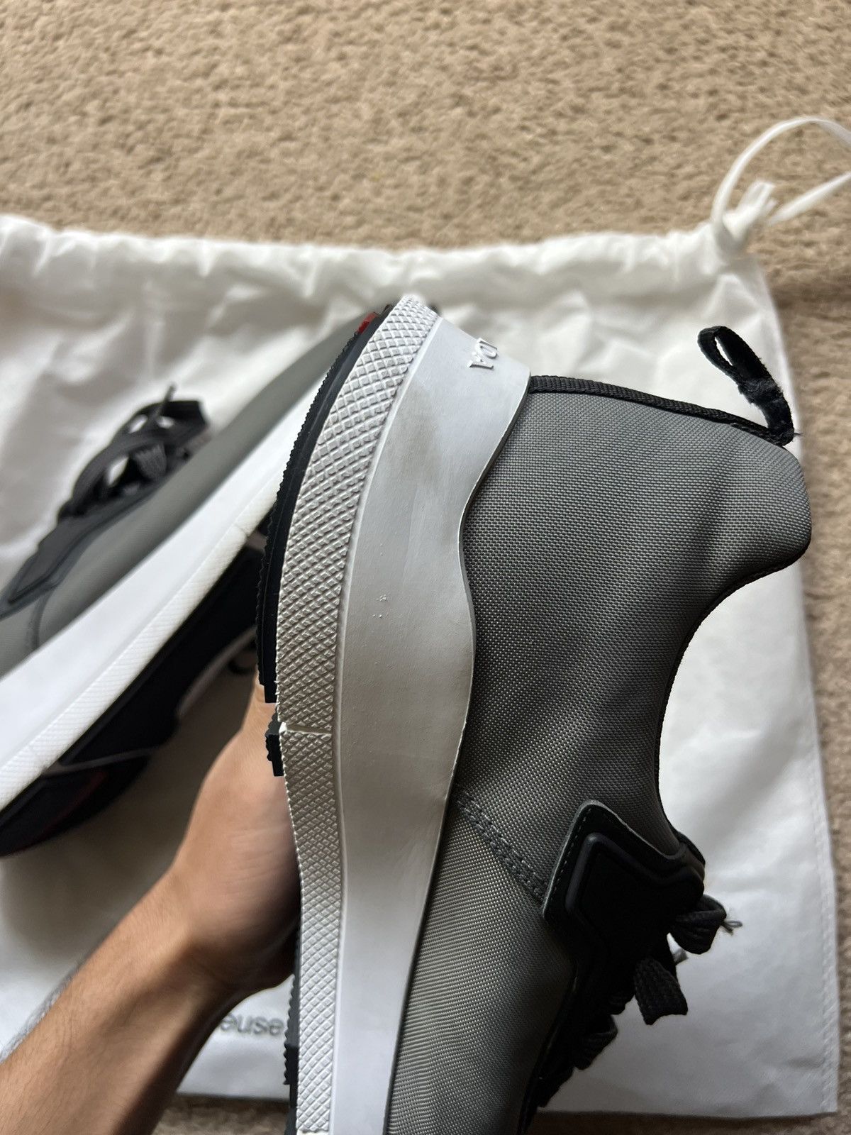 Prada PRADA Men's Black Gray White Lace Up Sneakers Low Top Size US 10.5 / EU 43-44 - 13 Thumbnail