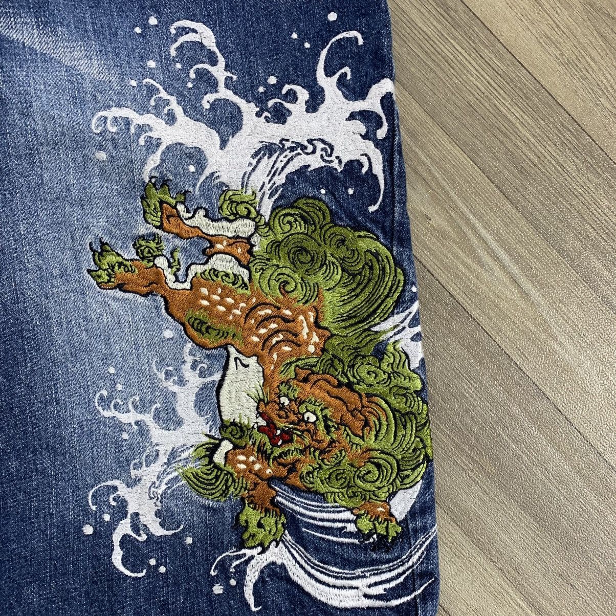 Christian Audigier × Ed Hardy × Japanese Brand Naminoritatsujin Karakuri Embroidered Jorts Denim Pants Size US 32 / EU 48 - 3 Thumbnail