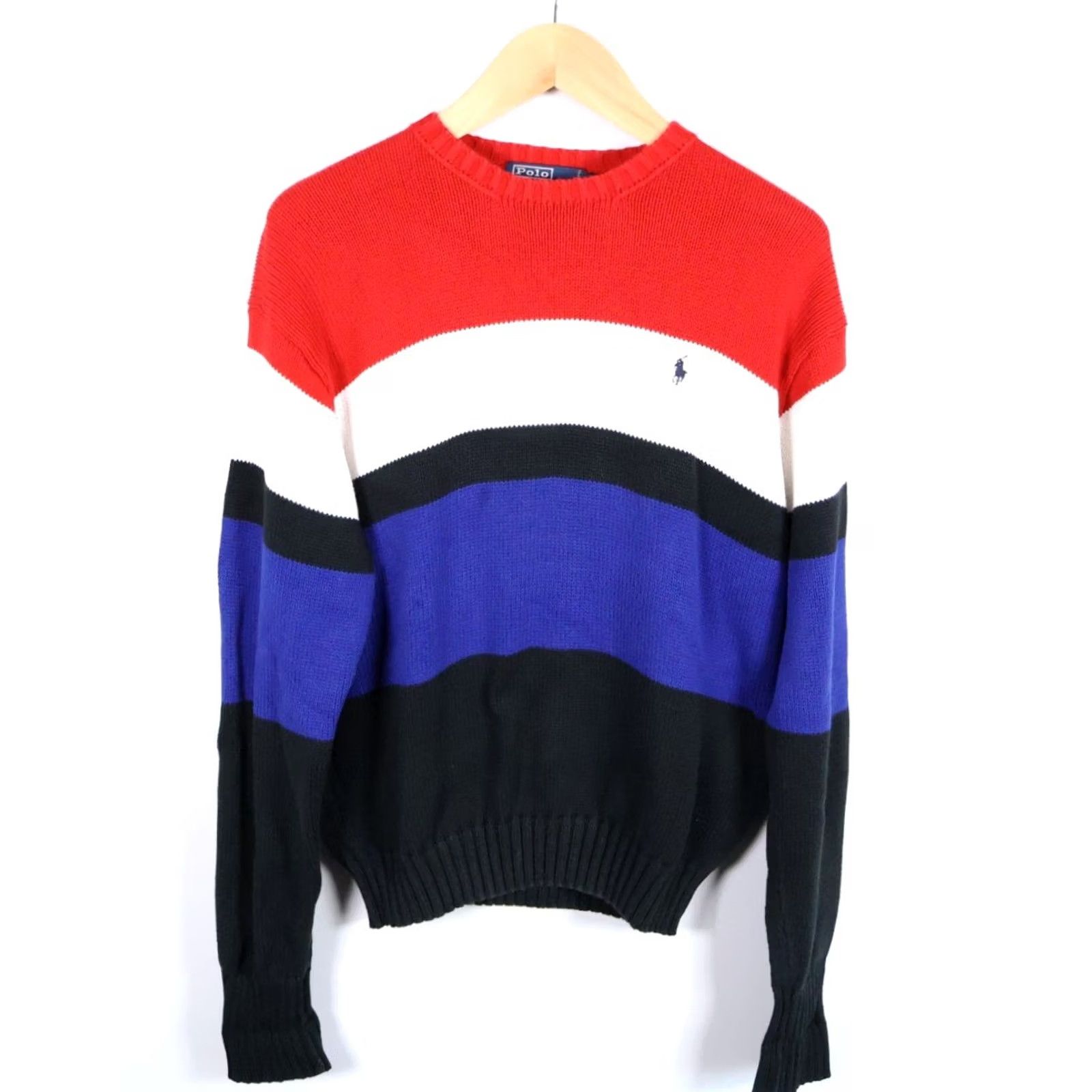 Polo Ralph Lauren VINTAGE Polo Ralph Lauren Sweater Shirt Mens Large Black Red Blue Stripe 100% Cotton Knit Size US L / EU 52-54 / 3 - 2 Thumbnail
