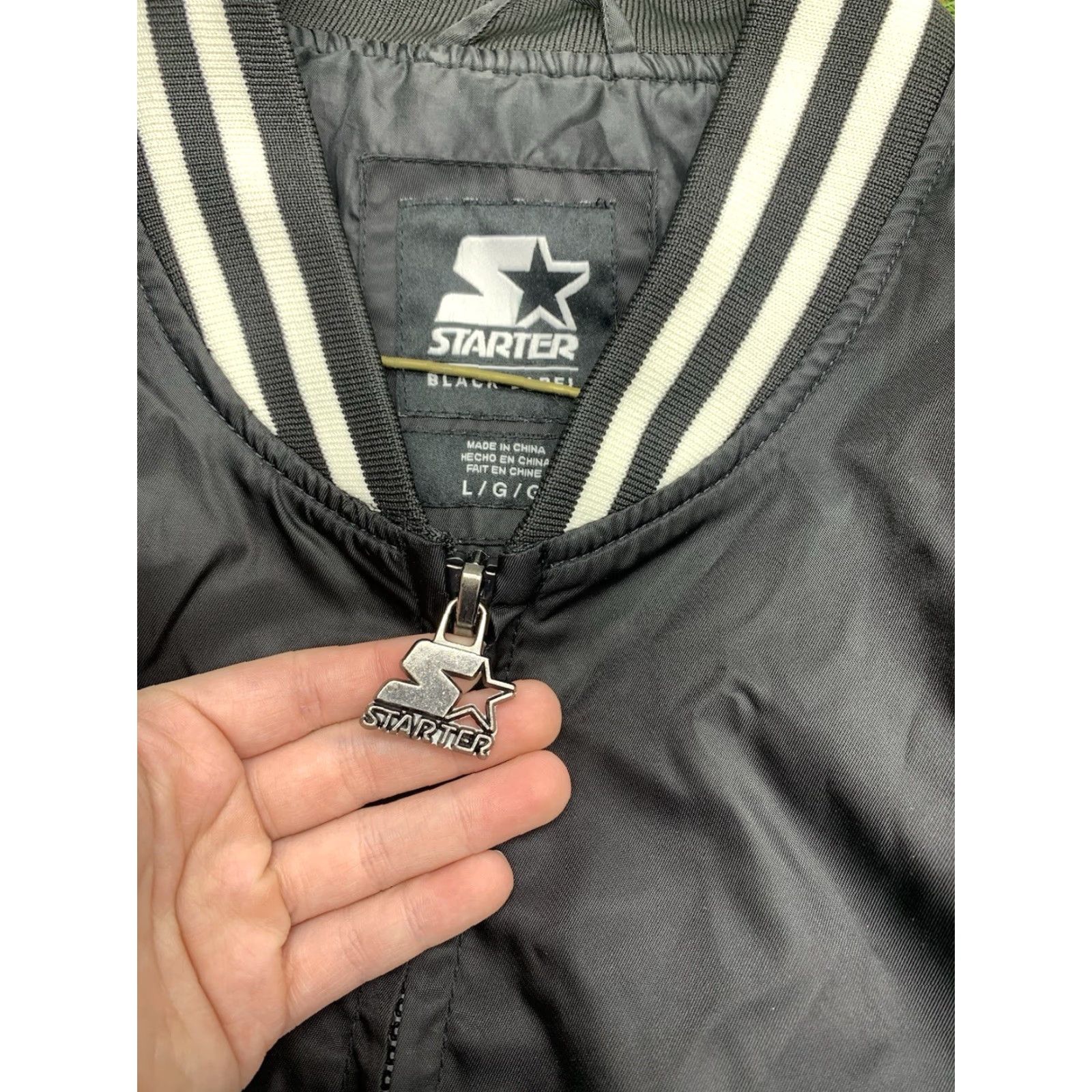 Starter VINTAGE Starter Satin Varsity Jacket Mens Large Enzo Striped Black Label Full Zip Jacket Size US L / EU 52-54 / 3 - 5 Thumbnail