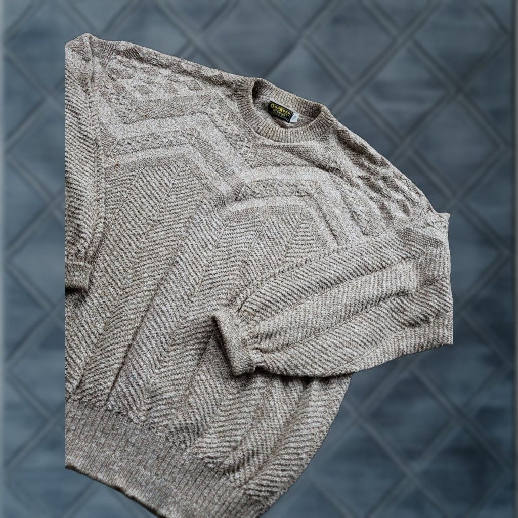 Vintage VINTAGE OshKosh B'gosh Sweater Mens L Oatmeal Textured Chevron Knit Cotton Crew Neck Herringbone All Seasons Long Sleeve Made USA 90s Mens Size US L / EU 52-54 / 3 - 1 Thumbnail