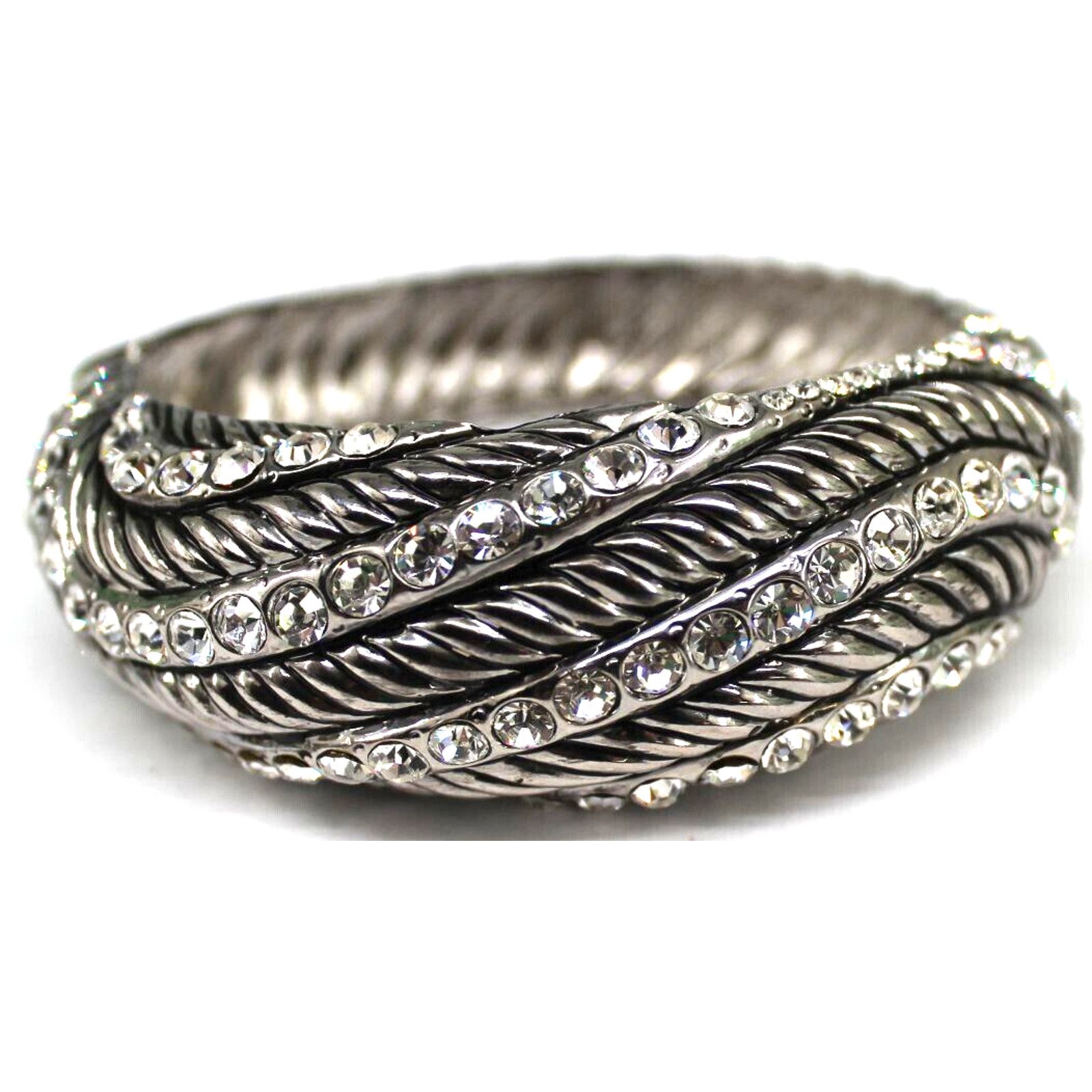 Other Stunning Rhinestone Silvertone Cuff Bracelet Waves Magnetic Size ONE SIZE - 1 Thumbnail