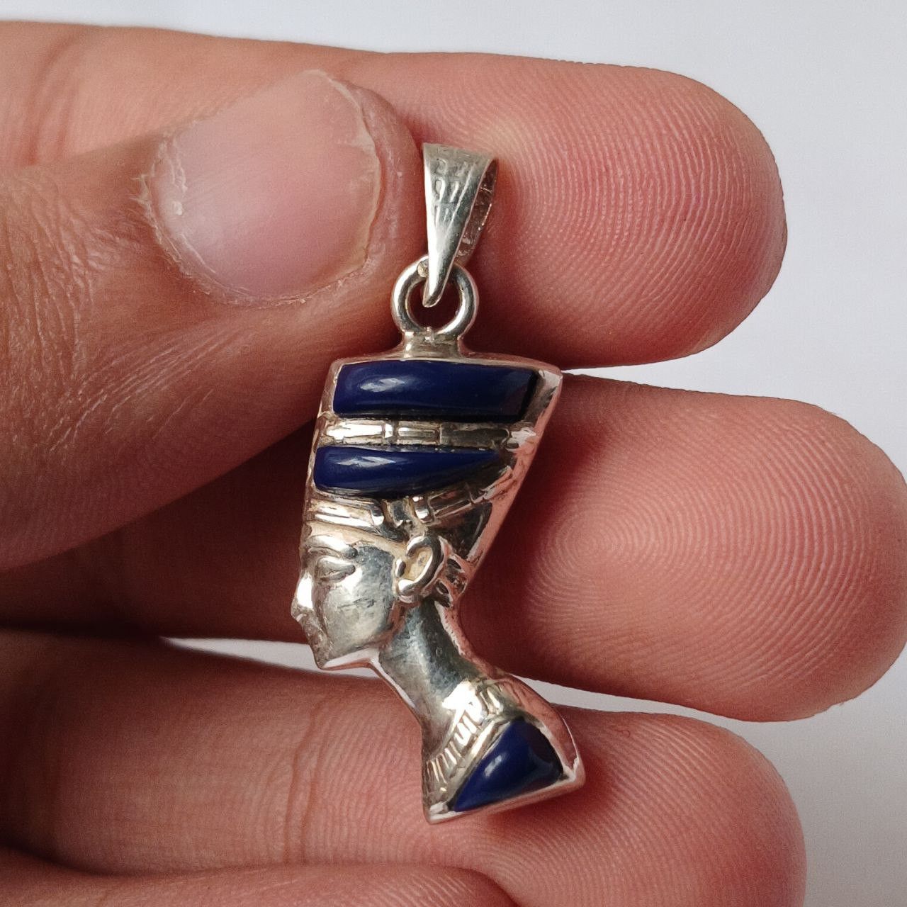 Sterling Silver 925 Silver Nefertiti Pendant with Lapis & Turquoise Egyptian Size ONE SIZE - 1 Thumbnail