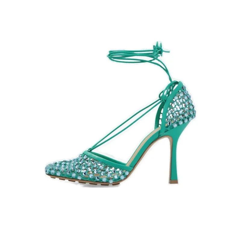 Bottega Veneta o1n1vont1224 Stretch Web Sparkle Sandals in Acid Turquoise Size US 4 / IT 34 - 2 Thumbnail