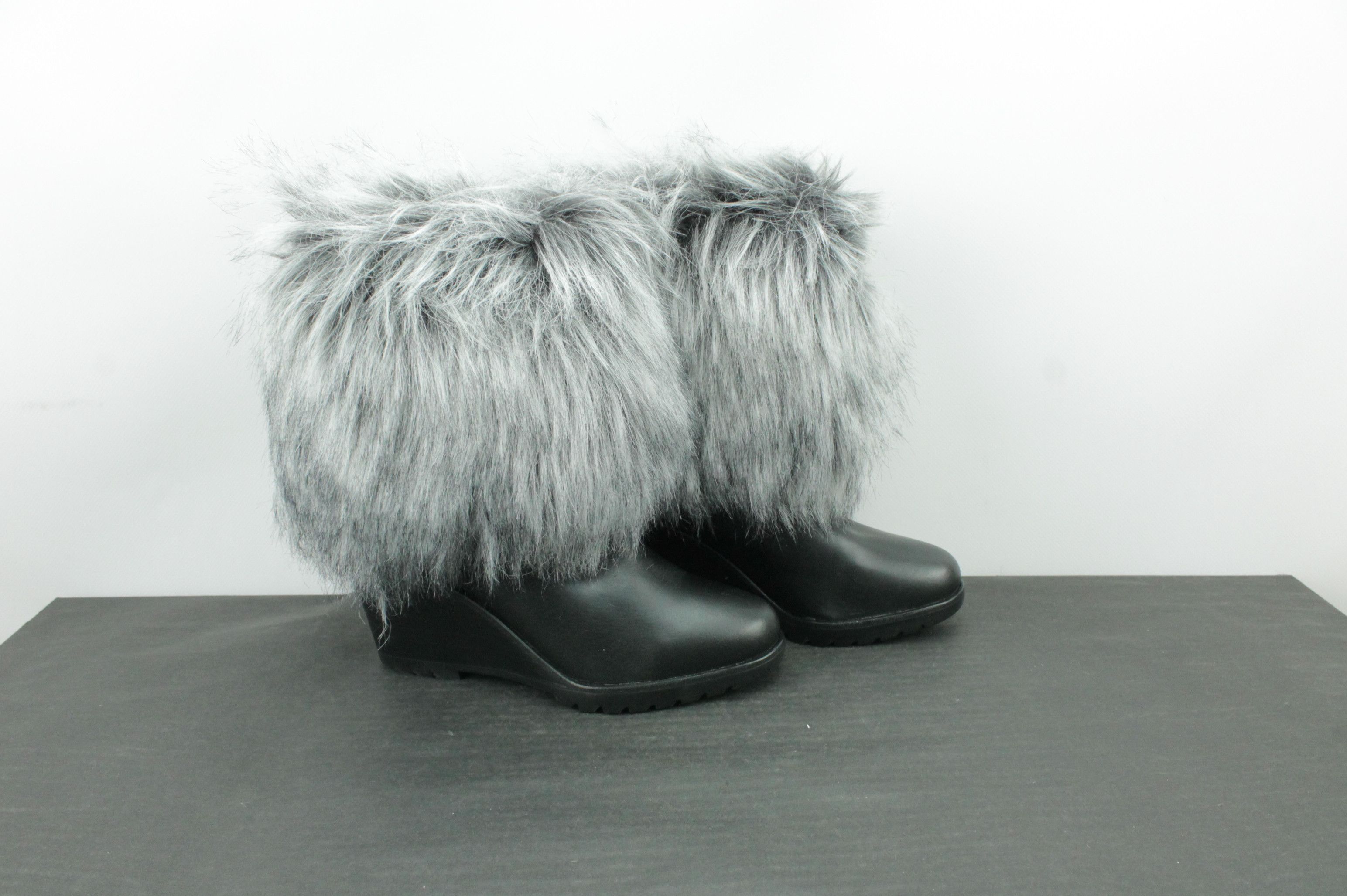 SOREL Sorel Park City Lux Leather Wedge Booties Faux Fur Black Size US 8.5 / IT 38.5 - 1 Thumbnail