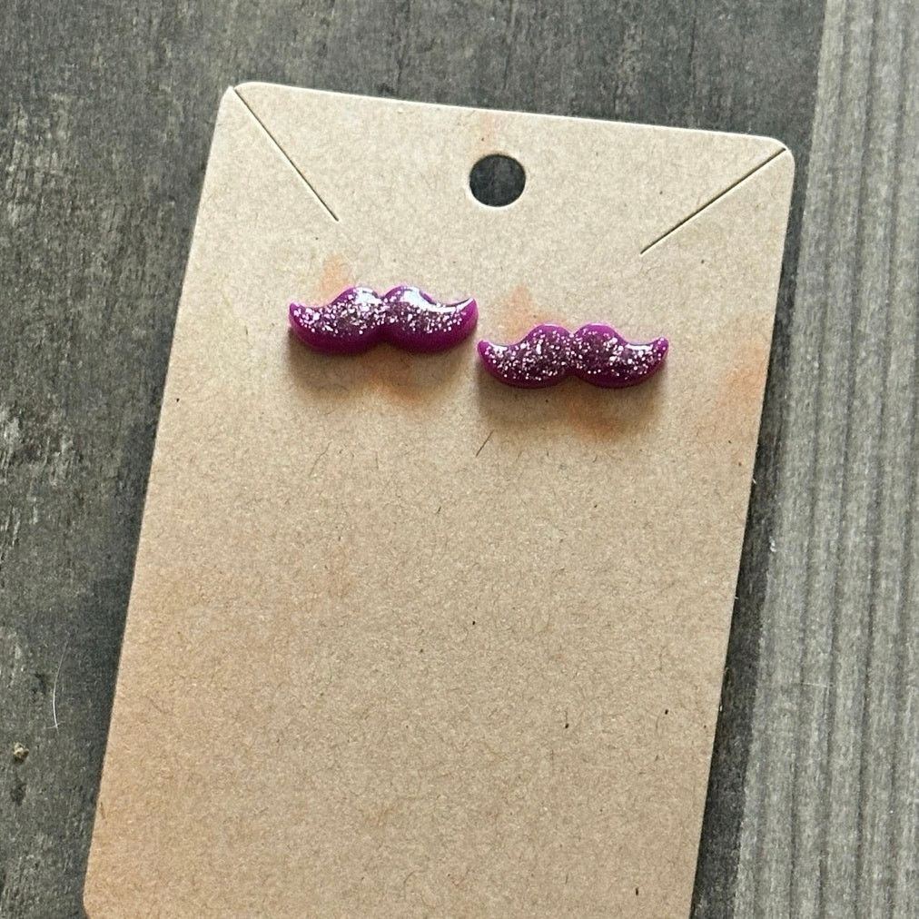 Other purple glitter mustache stud earrings Size ONE SIZE - 1 Thumbnail