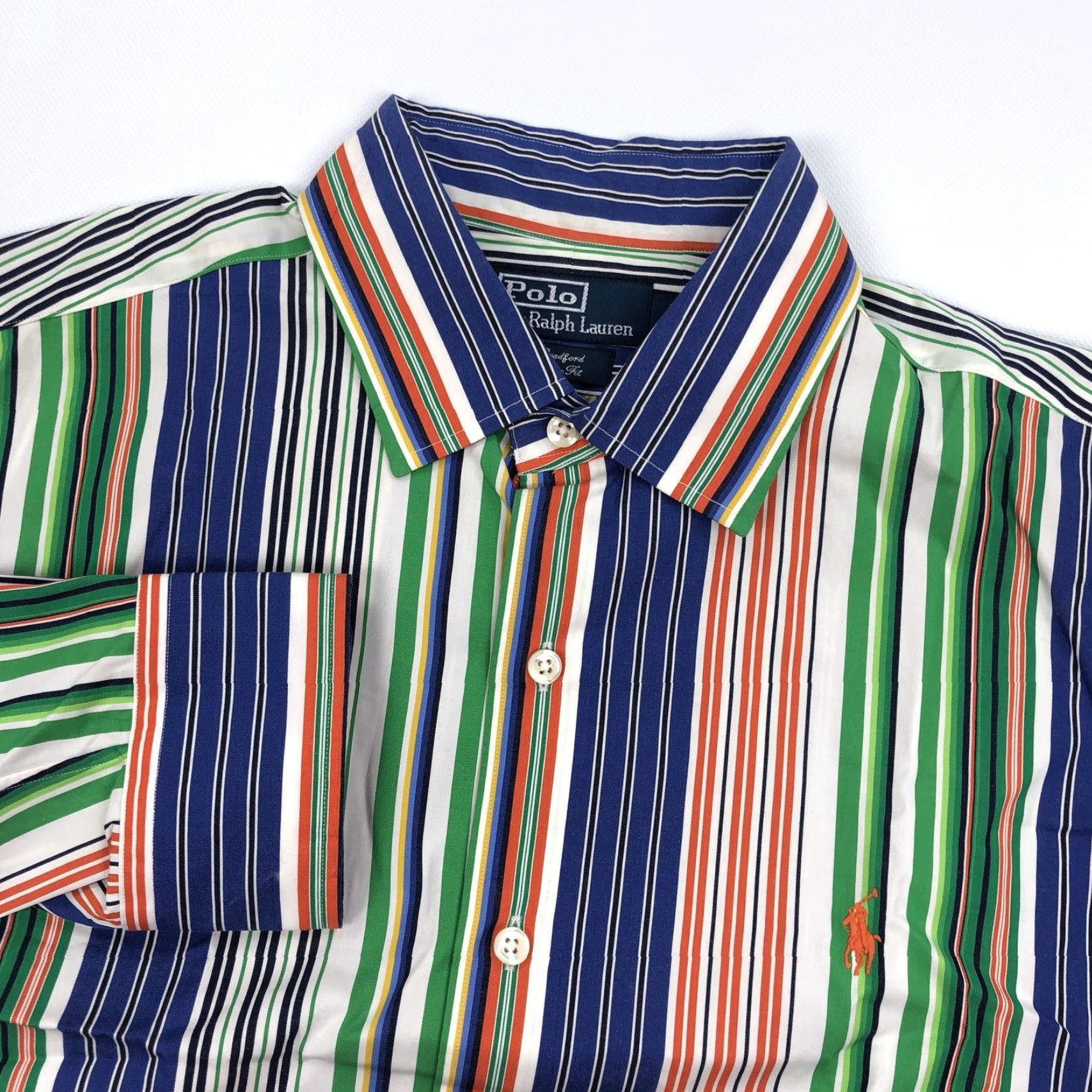 Polo Ralph Lauren Polo Ralph Lauren Shirt Bradford Classic Fit Multi-Stripe Button-Down Mens L Navy Green Orange White Black Size US L / EU 52-54 / 3 - 6 Thumbnail