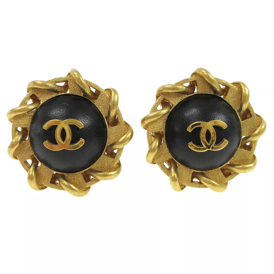 Chanel CHANEL CC Button Motif Earrings Gold Black Clip- Size ONE SIZE - 5 Thumbnail