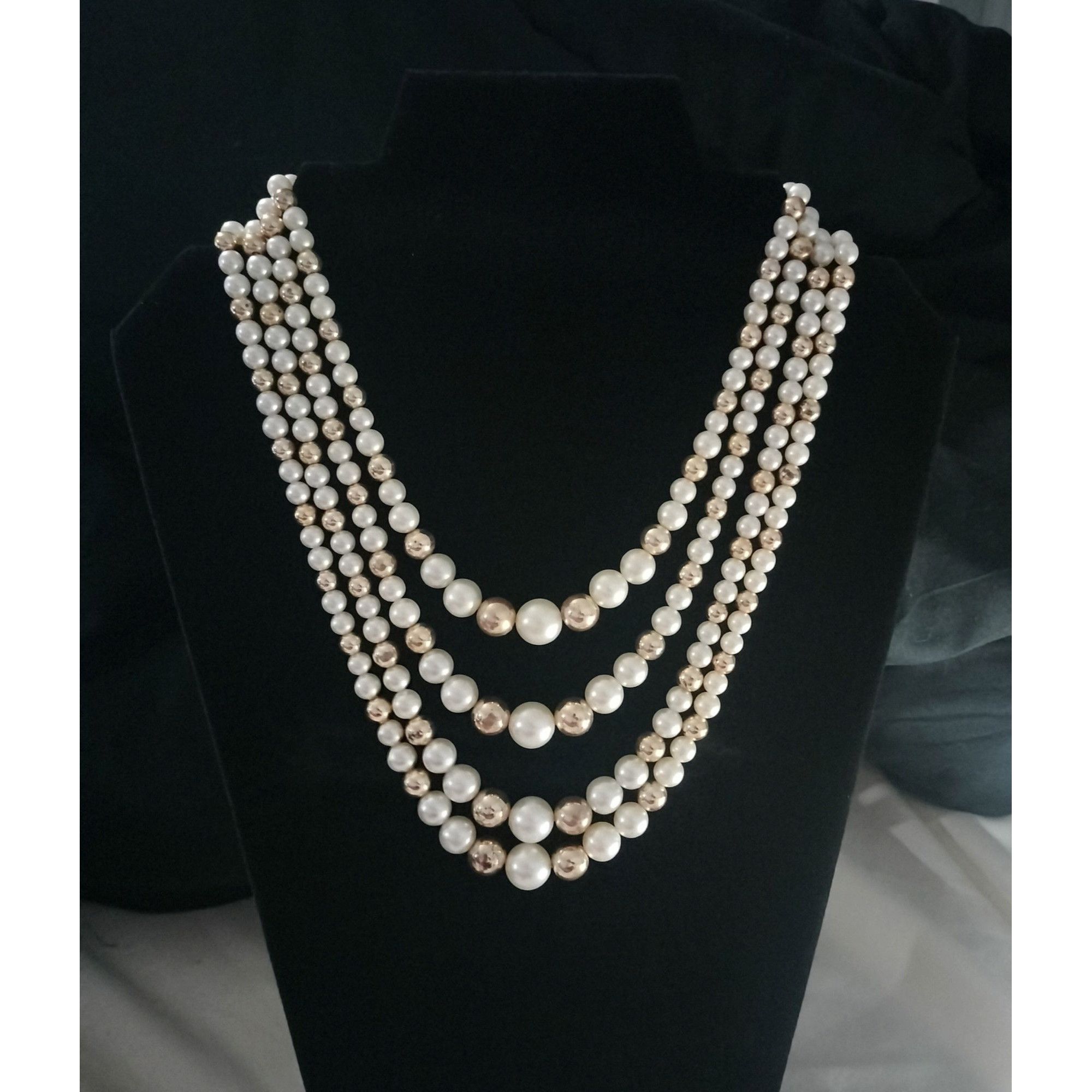 Vintage Vintage Multi Strand Faux Pearl Necklace White Gold Tone Dec Size ONE SIZE - 21 Thumbnail