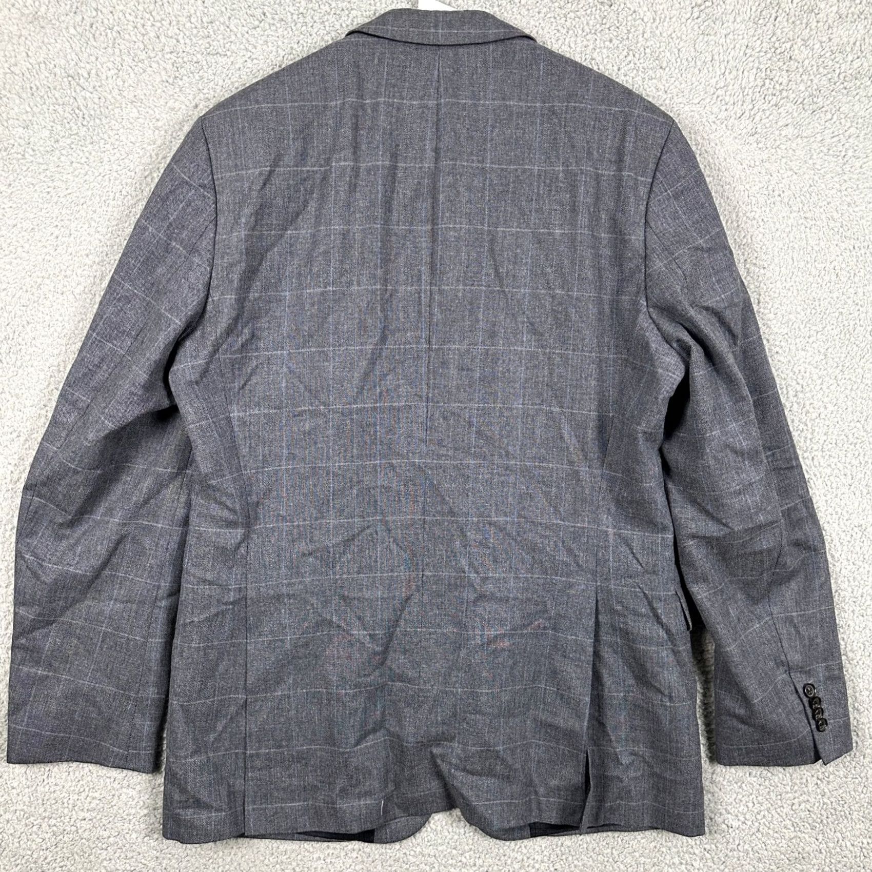 Hugo Boss HUGO BOSS Virgin Wool Blend Blazer Sport Coat Mens 42 Long Gray Windowpane Notch Lapel Three-Button Front Jacket Business Formal Casual OOOOO Size 42R - 3 Thumbnail