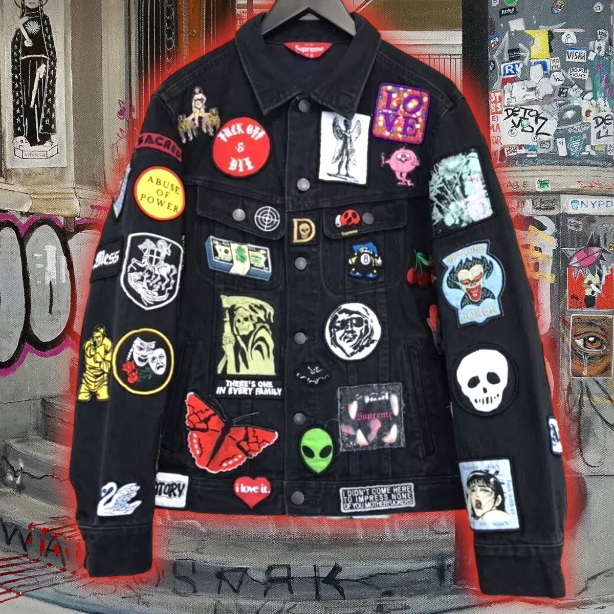 Supreme patches denim trucker jacket sales