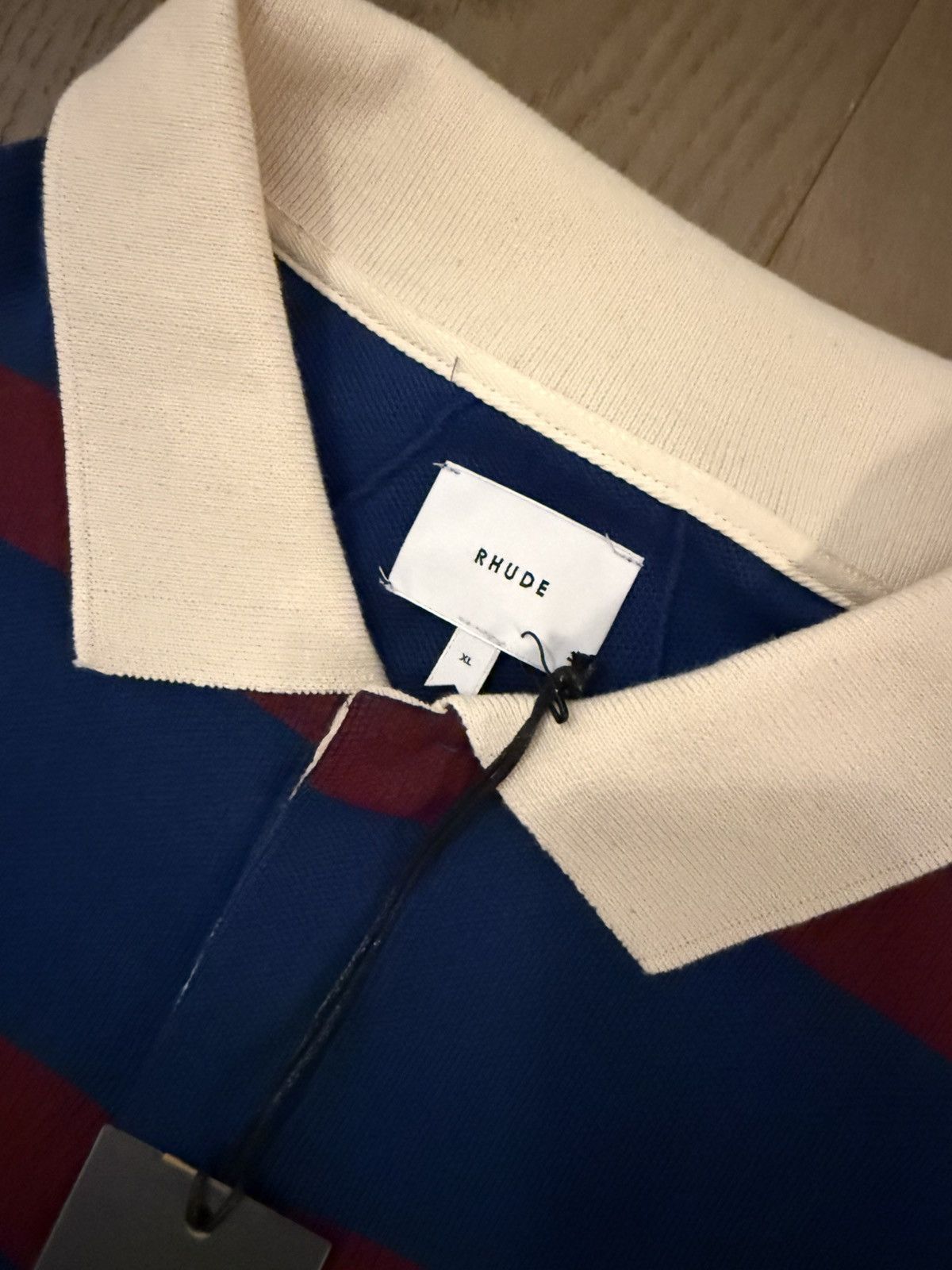 Rhude Rhude Blue & Burgundy Striped Polo Shirt – Cream Collar (XL) Size US XL / EU 56 / 4 - 3 Thumbnail