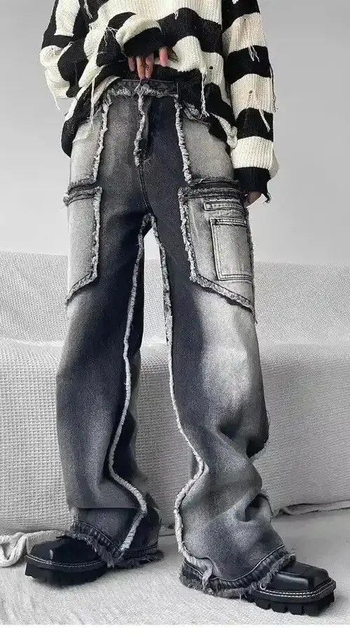 Jean Black Grey Gothic Baggy Jeans Men Women Size US 32 / EU 48 - 2 Thumbnail