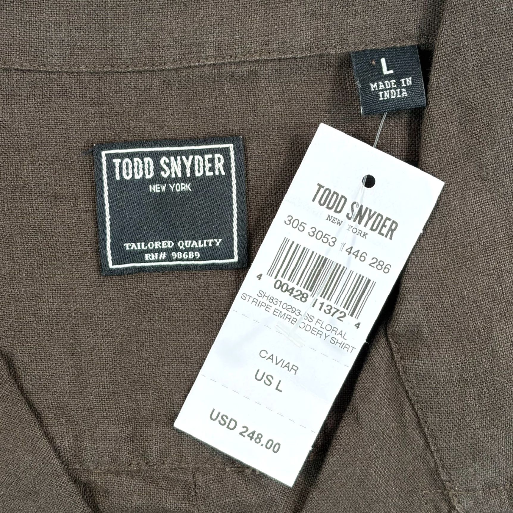 Todd Snyder Todd Snyder Cropped Embroidered Linen Camp Collar Shirt in Caviar Large NWT Size US L / EU 52-54 / 3 - 2 Thumbnail