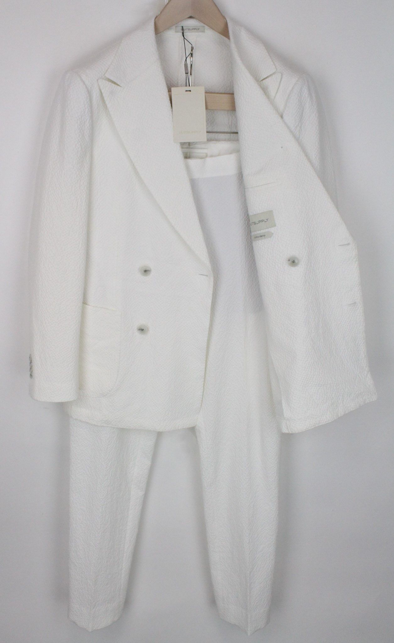 image of Suitsupply Havana Uk38R Two-Row White Cotton Stretch Suit 71690, Men's