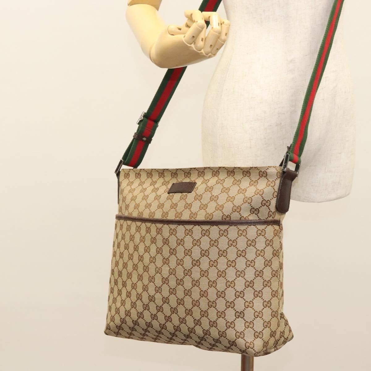 Gucci GUCCI GG Canvas Web Sherry Line Shoulder Bag Beige Green Red Size ONE SIZE - 23 Thumbnail