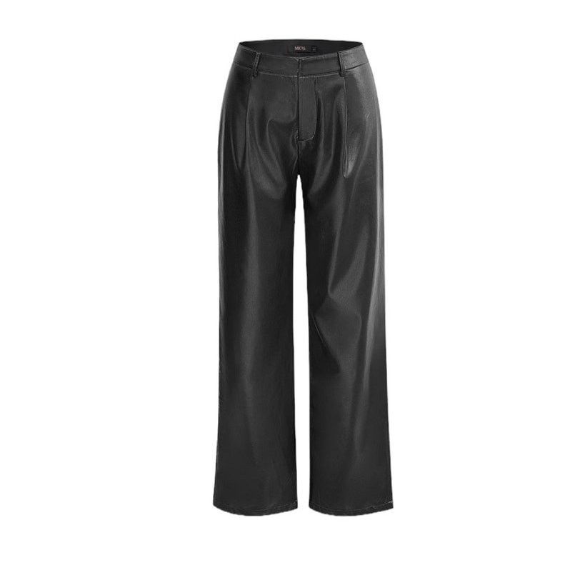 Other Large Black Faux Leather Straight Leg Casual Formal Pants Size 29" - 2 Thumbnail