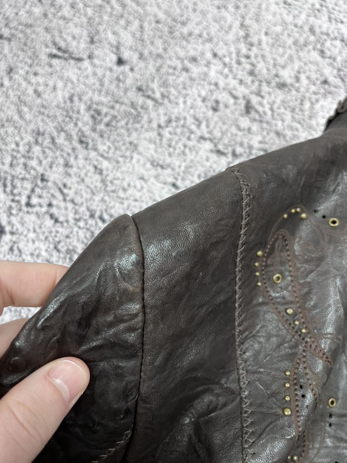 Leather Vintage Distressed Crinkled Leather Jacket Studded Y2K Size XS / US 0-2 / IT 36-38 - 14 Thumbnail