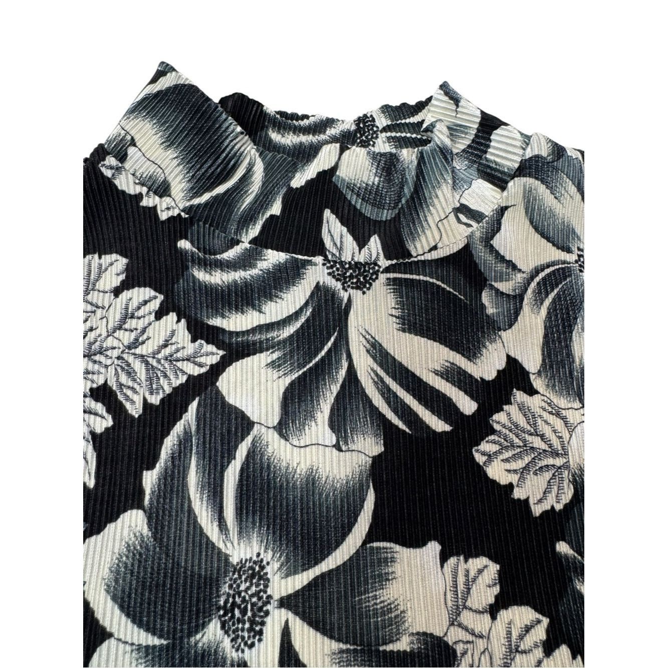 Other Vintage Claudia Richard Pleated Floral Mock Neck Sleeveless Size L / US 10 / IT 46 - 4 Thumbnail
