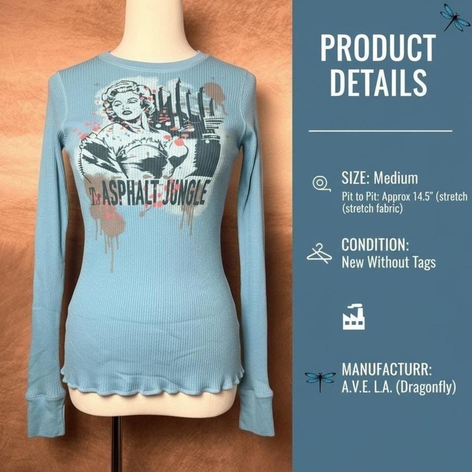 Other Marilyn Monroe Thermal Top Dragonfly Size M Blue Size M / US 6-8 / IT 42-44 - 2 Thumbnail