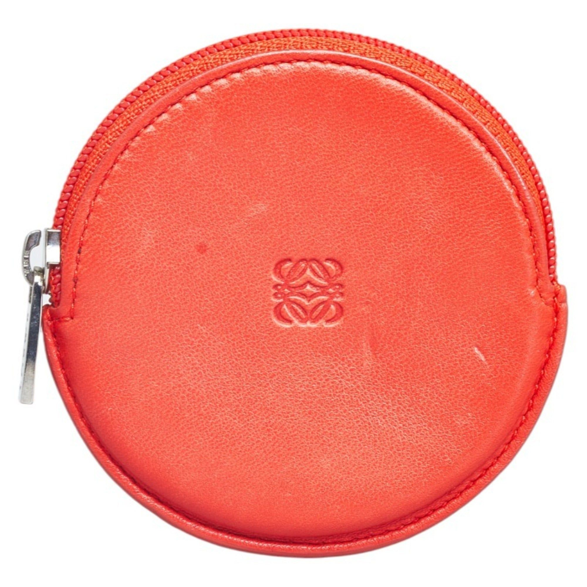 image of Loewe Round Anagram Coin Case Red Leather Ladies in Black, Women's