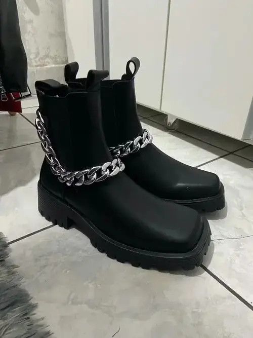 High Sport × Jewelry × Other Leather Ankle Boots Male Footwear Chain Design Size US 8 / EU 41 - 1 Thumbnail