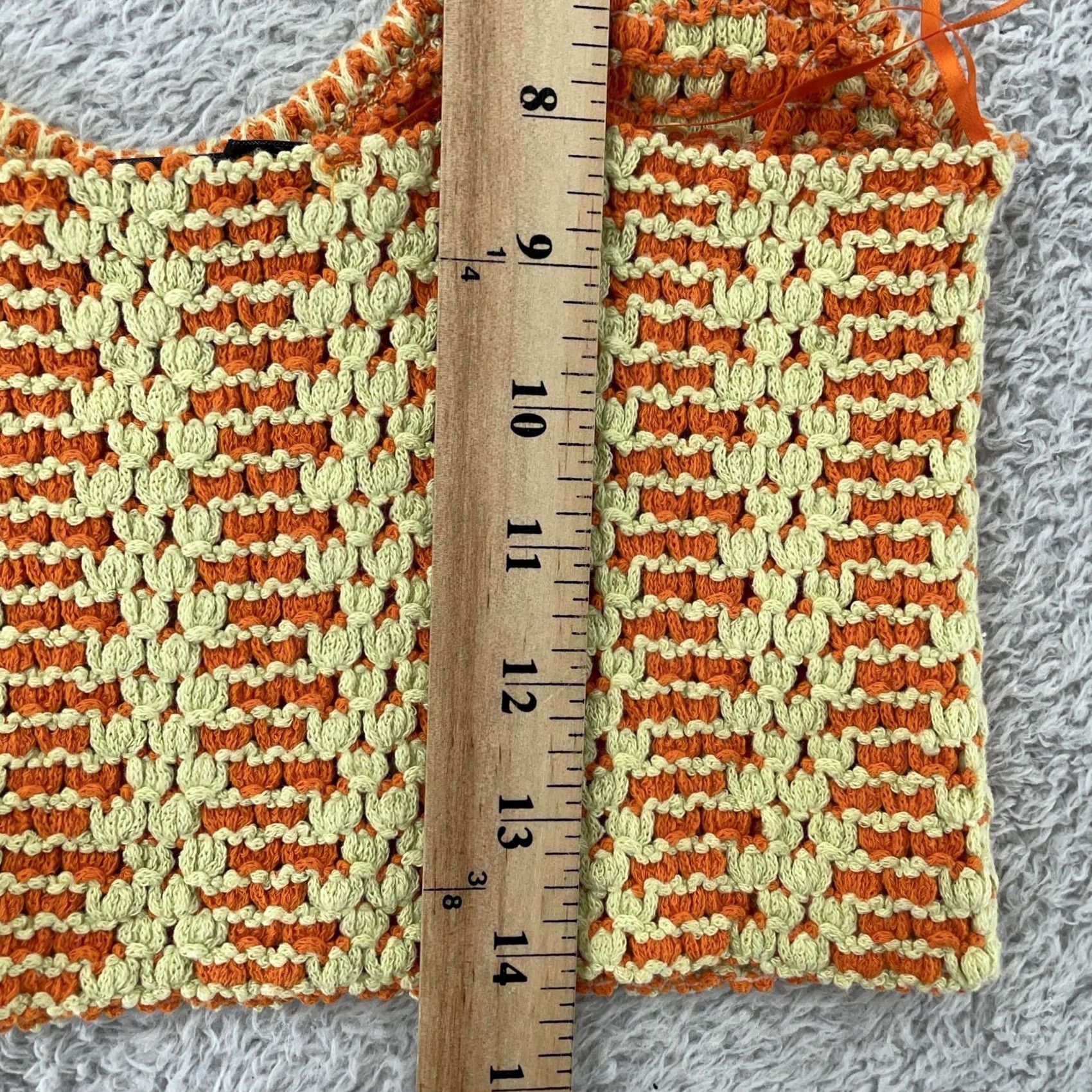 Zara Zara Crochet Crop Top Women's M Orange Cream Knit Strappy Cami V Neck Boho Camisole Tank Size M / US 6-8 / IT 42-44 - 4 Thumbnail