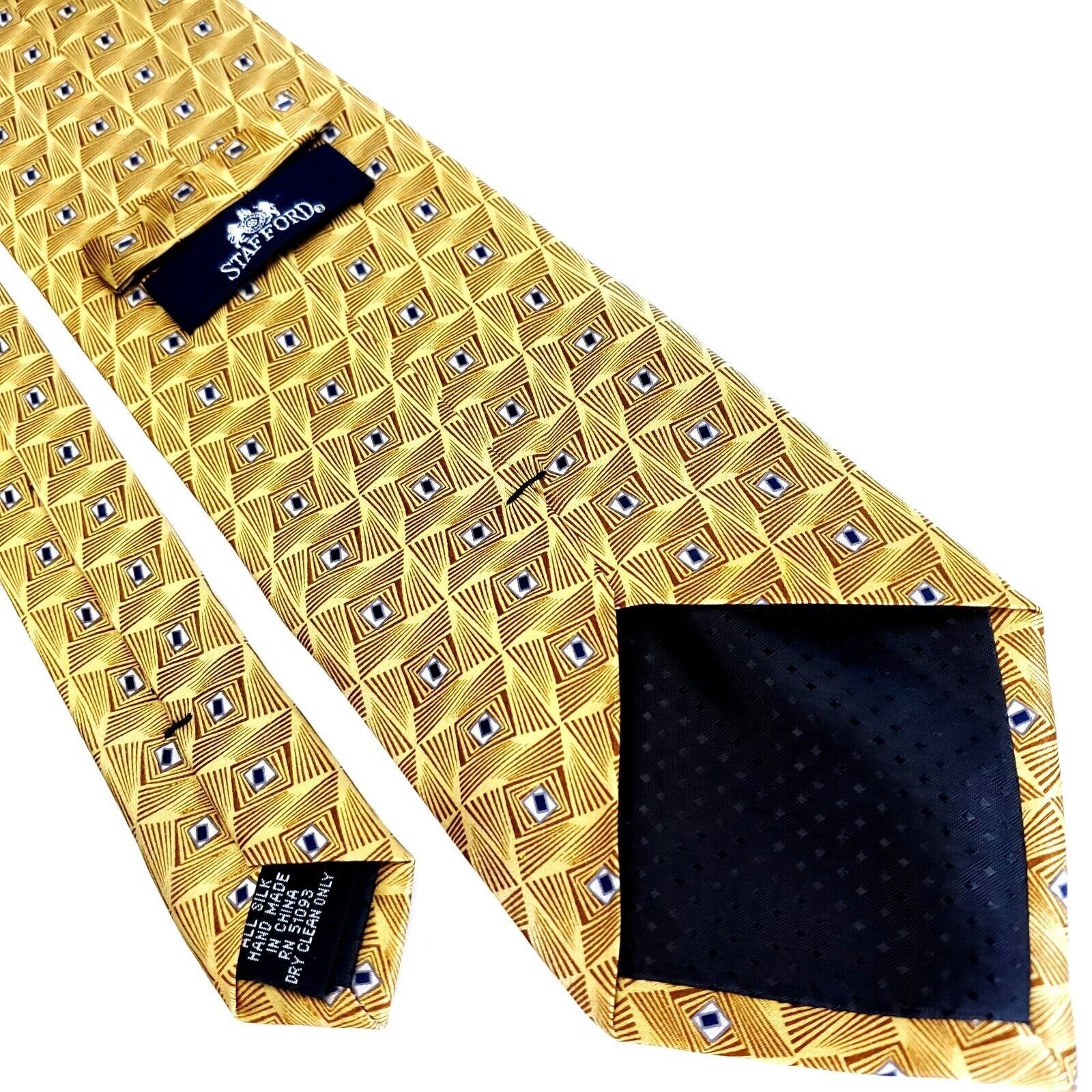 Stafford Stafford Yellow Silk Tie Woven Geometric Size ONE SIZE - 3 Thumbnail