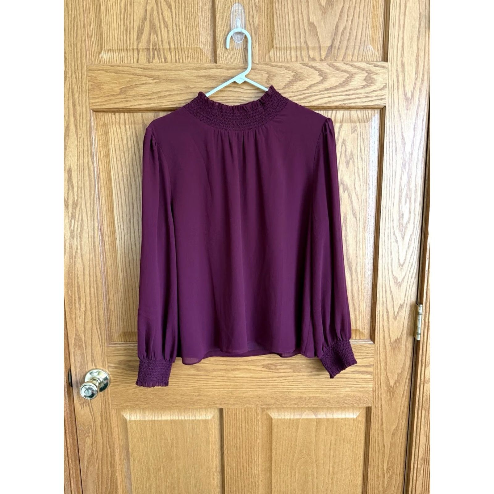 J.Crew J.CREW Top Womens L Burgundy Long Sleeve Mock Neck Ruffle Business Feminine Shirt Size L / US 10 / IT 46 - 2 Thumbnail