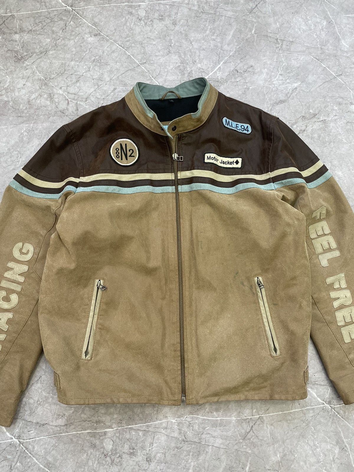 Other Rare Vintage 90s leather jacket Brown faded racing Japanese Size US XL / EU 56 / 4 - 2 Thumbnail