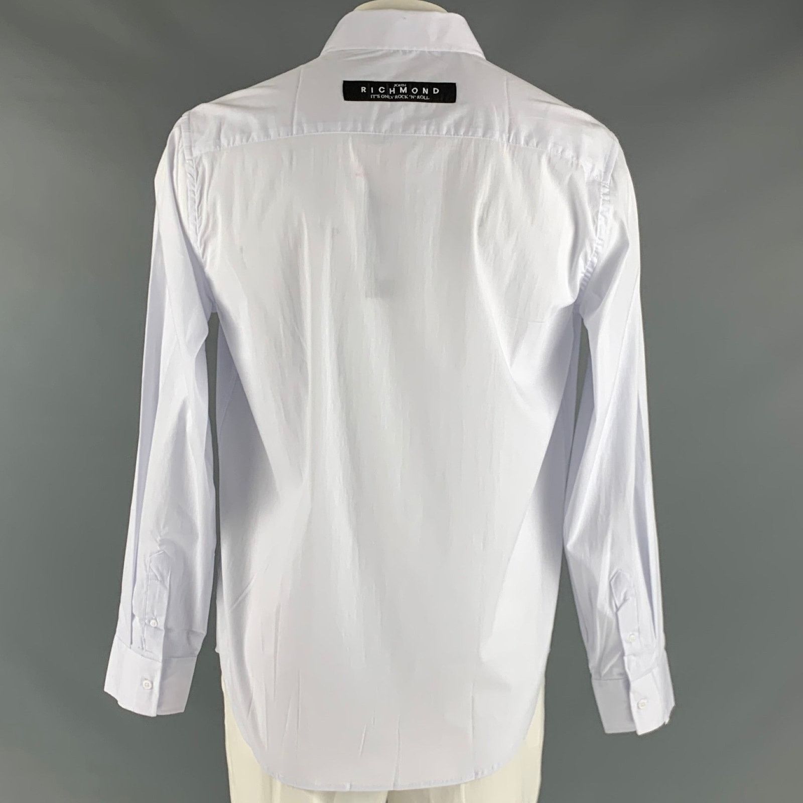 John Richmond JORDANLUCA White Solid Cotton Blend Button Up Long Sleeve Size US XL / EU 56 / 4 - 3 Thumbnail