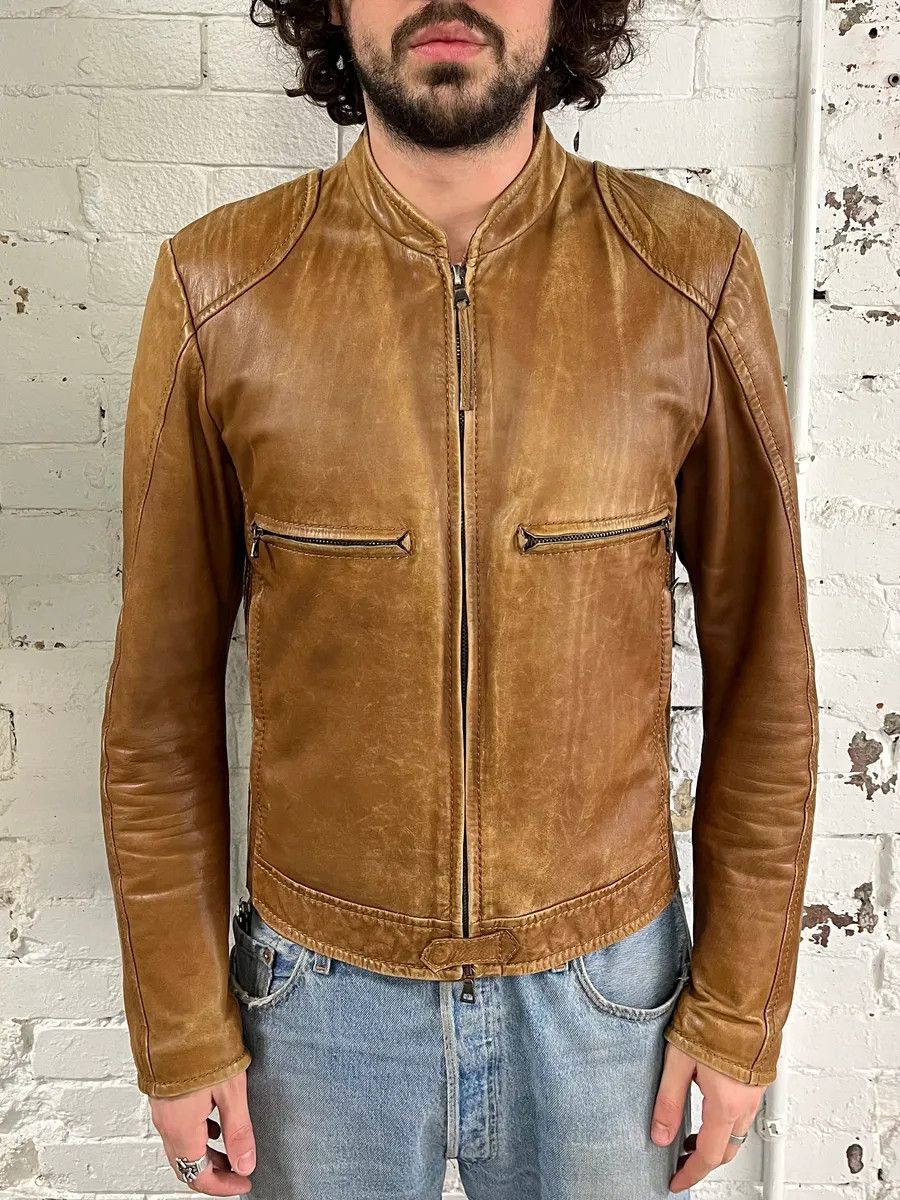 Prada 2000s Prada Brown Aged Leather Biker Jacket Size US S / EU 44-46 / 1 - 2 Thumbnail