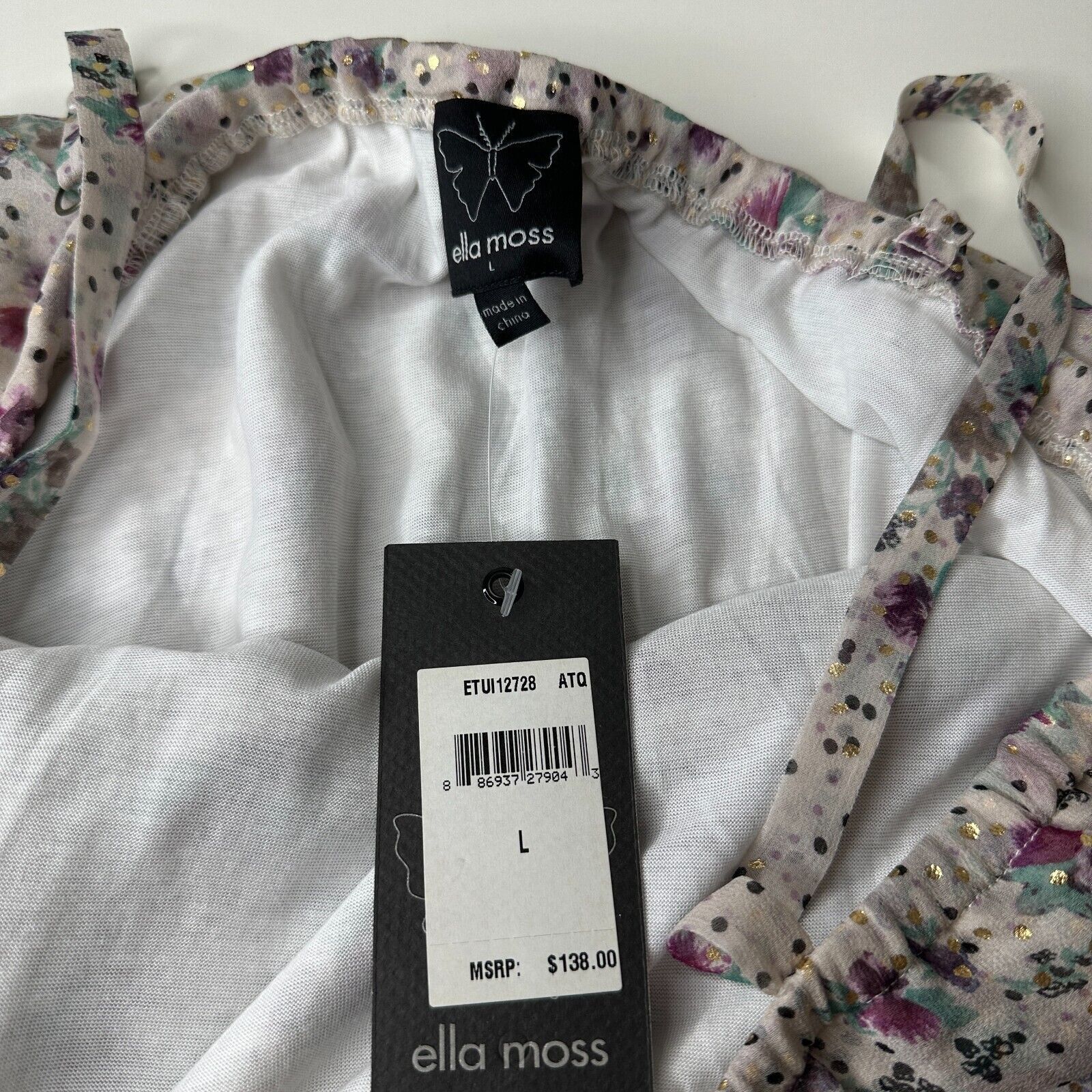 Other NWT Ella Moss White Purple Gold Dot Spaghetti Ruffle Top L Size L / US 10 / IT 46 - 6 Thumbnail