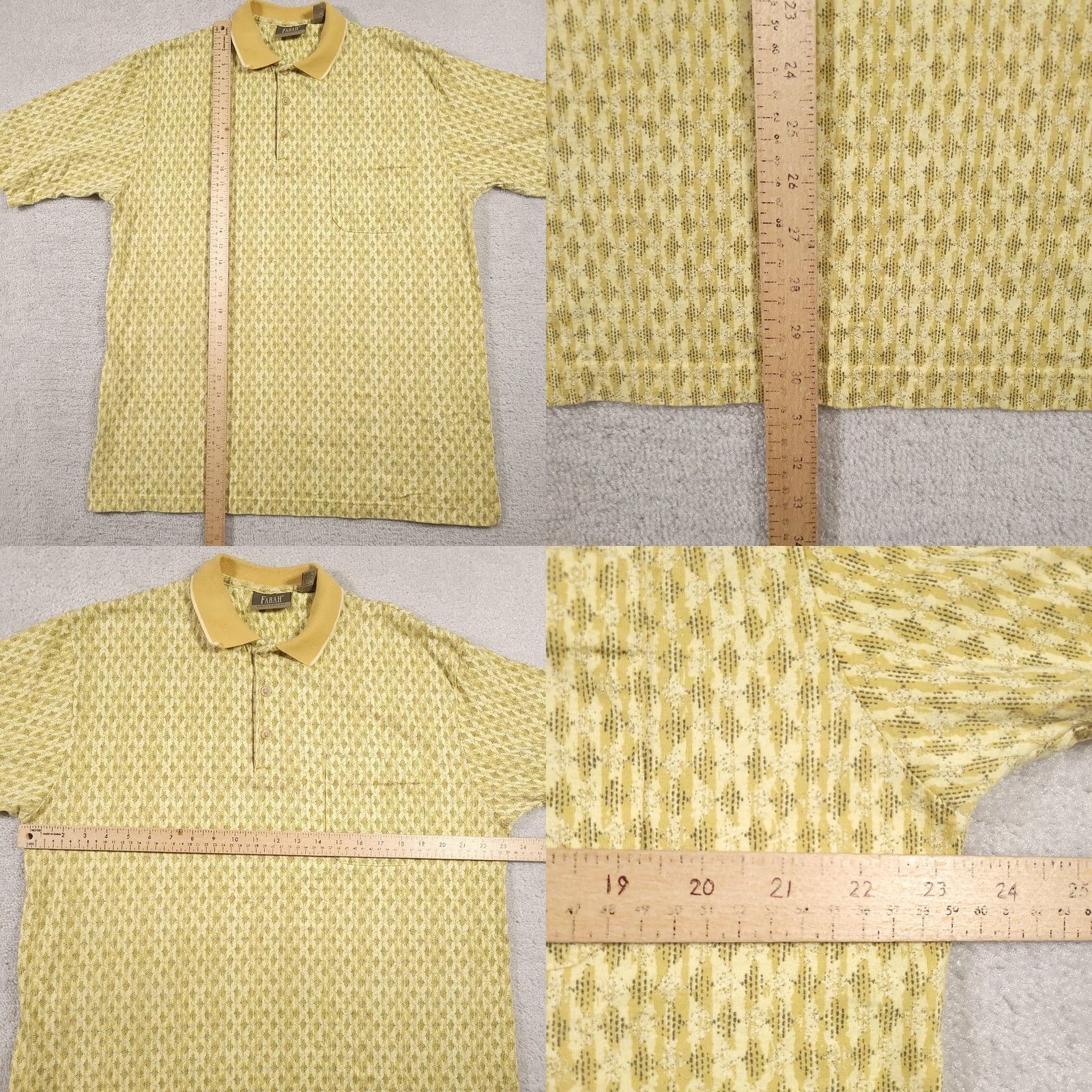 Farah Farah Polo Shirt Mens Large Yellow Geometric Pattern Pocket 100% Cotton Casual Size US L / EU 52-54 / 3 - 8 Thumbnail