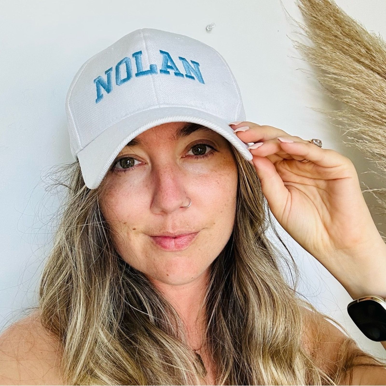 Vintage VINTAGE White Blue Nolan Stitched Adjustable Baseball Hat Size ONE SIZE - 4 Thumbnail